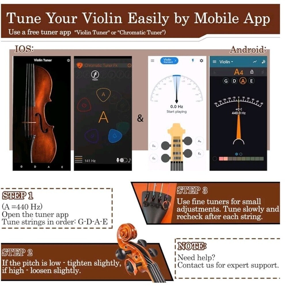 DIGERVY Violin 4/4 Full Size Kit for Beginners and Adults Maple & Spruce Wood - Picture 5 of 14